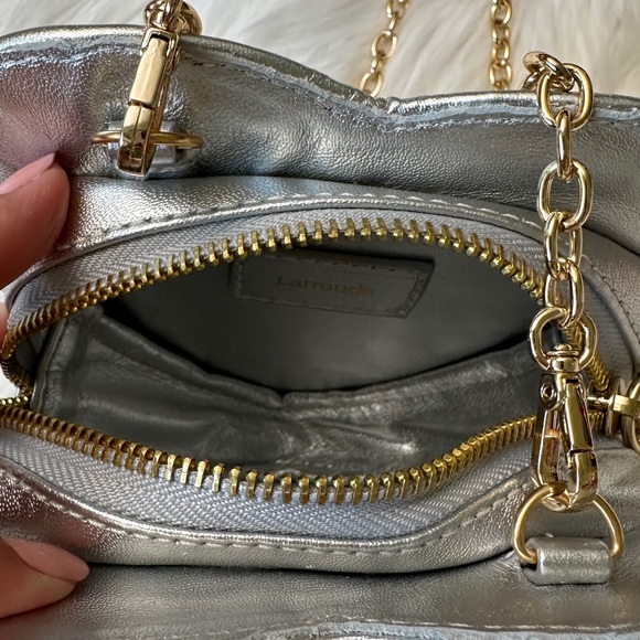 Larroude Heartbreaker Crossbody Bag In Crystal and Light Gray Vegan Suede NWT - Picture 11 of 14